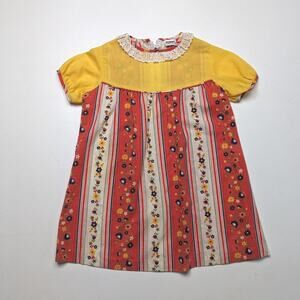 Vintage Montgomery Ward Dress Girls Size 4T Orange Floral Mod Funky